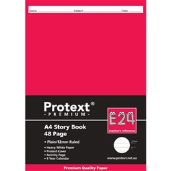 Protext Premium Story Book A4 48 Page 1/3 Plain 2/3 Ruled 12mm Red Margin E24