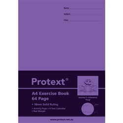 Protext Exercise Book A4 64 Page 18mm Solid Ruled With Margin Frog