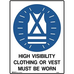 Brady Mandatory Sign High Vis Clothing Must Be Worn 450W x 600mmH Poly White/Blue